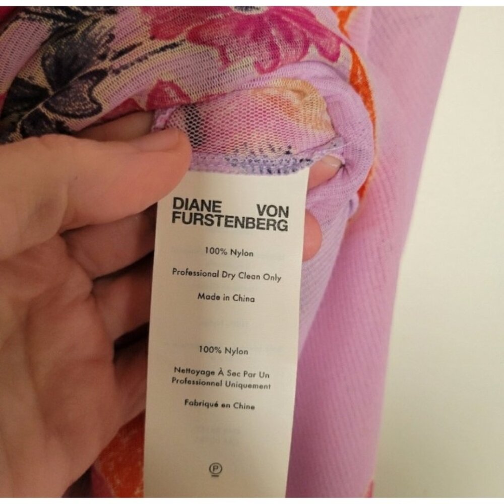 Diane Von Furstenberg Dress Womens Large Nala Flare Pink Floral Smocked Cottage - Picture 11 of 11